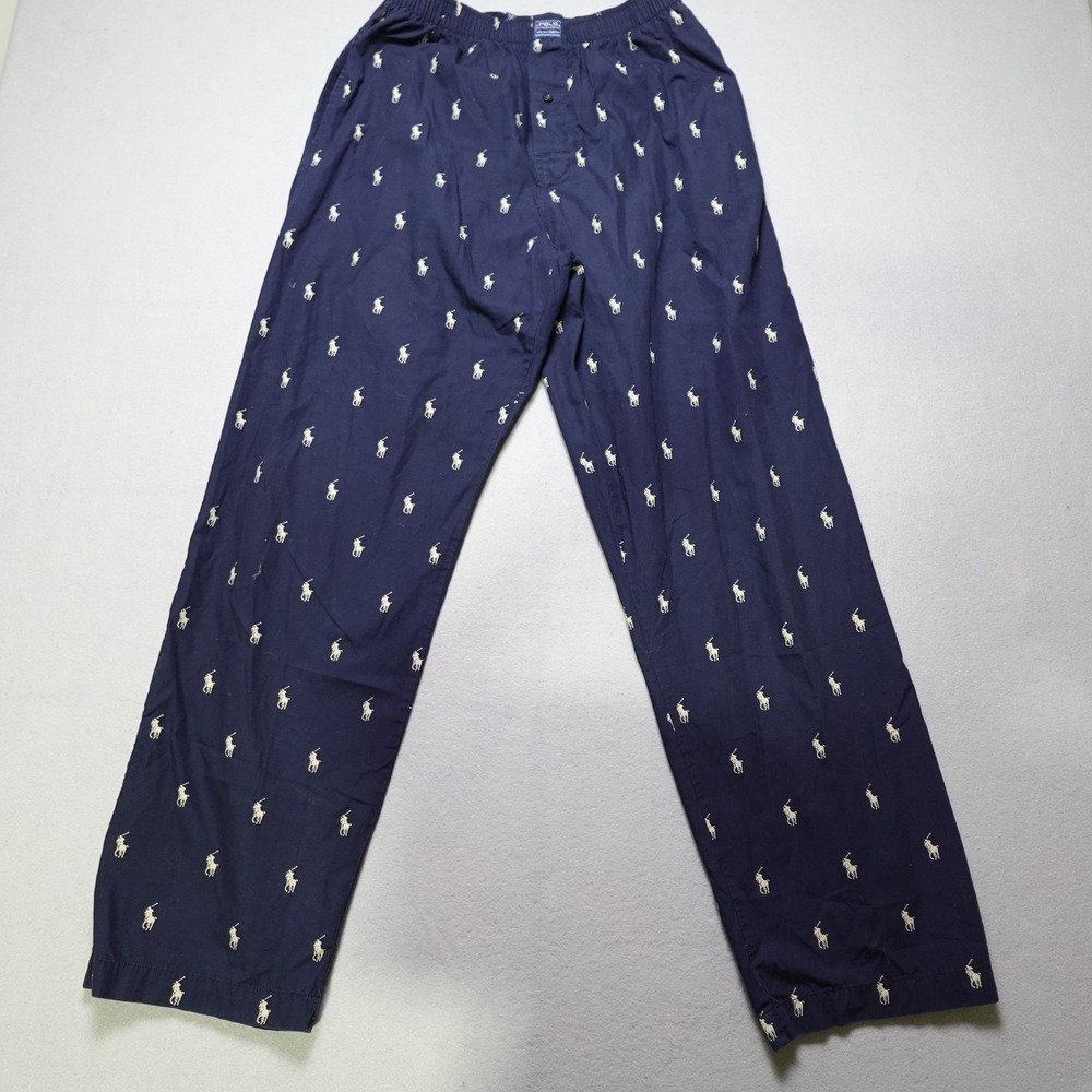 Polo Ralph Lauren Pajama Pants Mens M Blue Pony Logo Sleepwear Cotton Allover
